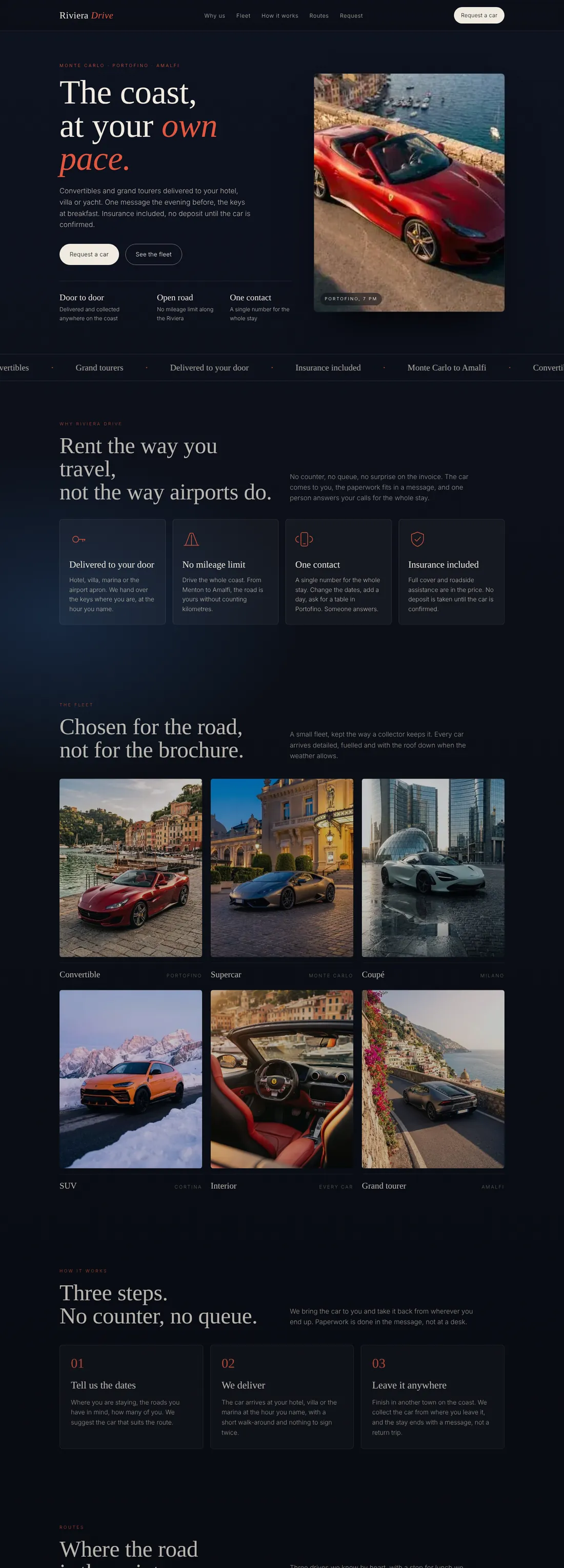 Riviera Drive website, scrolling