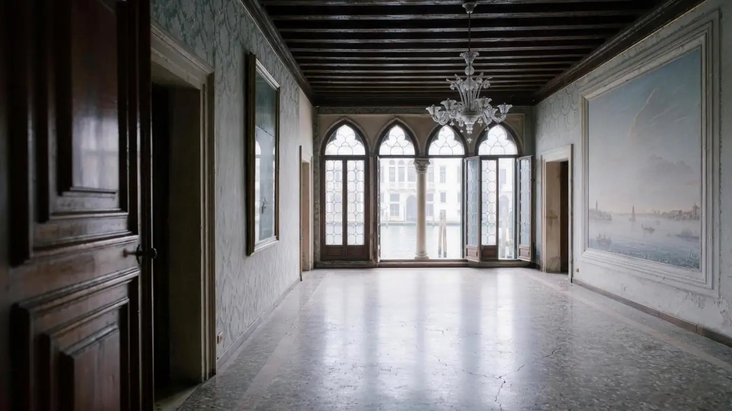 Before: the empty hall of a Venetian palazzo in daylight