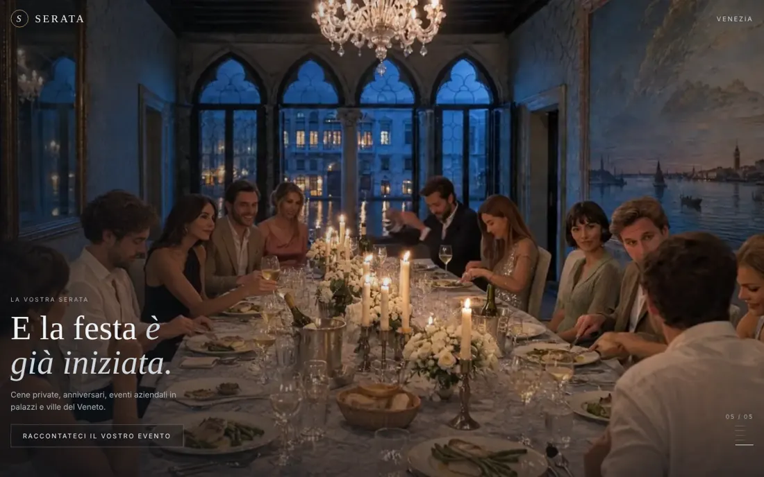 Serata, website for an event agency in Venice, the scroll film at dinner