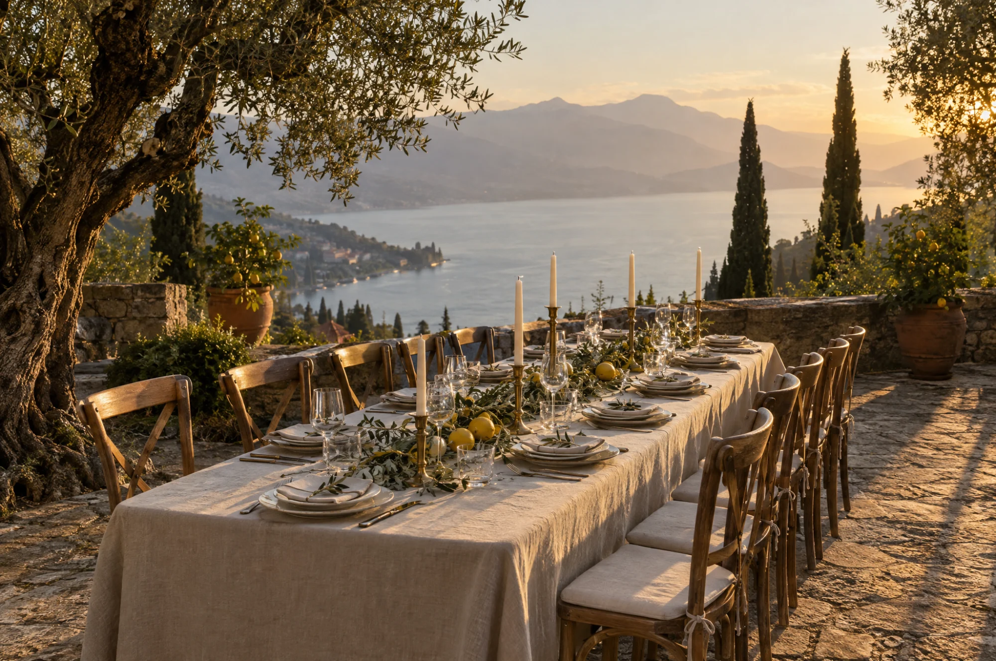 Tavola su una terrazza sul lago di Garda